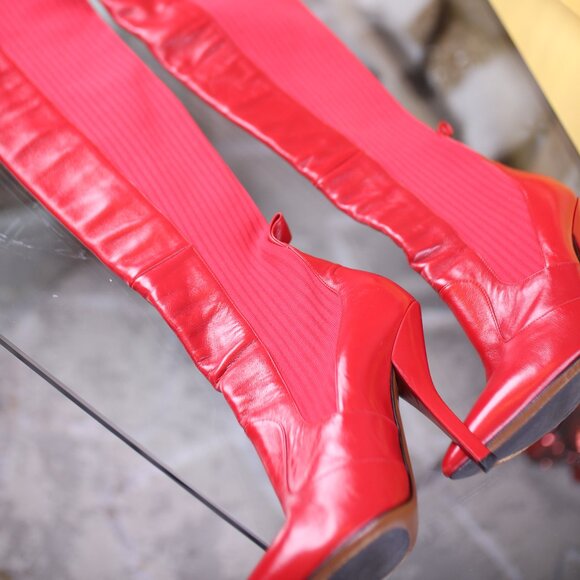 FENDI Rockoko 100mm Thigh-High Boots Red - Picture 15 of 16